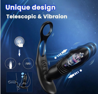 Telescopic and vibration device with blue background and text highlighting features