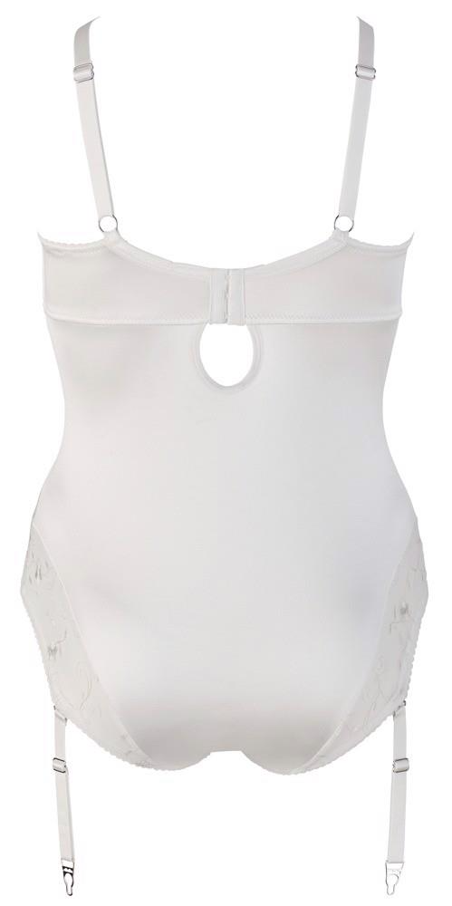 White shapewear bodysuit with straps on a white background