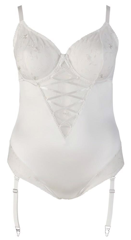 White bodysuit with thin straps on a white background