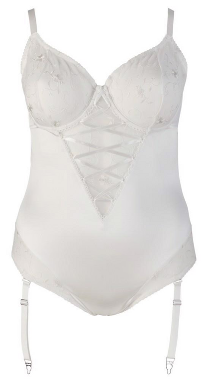 White bodysuit with thin straps on a white background