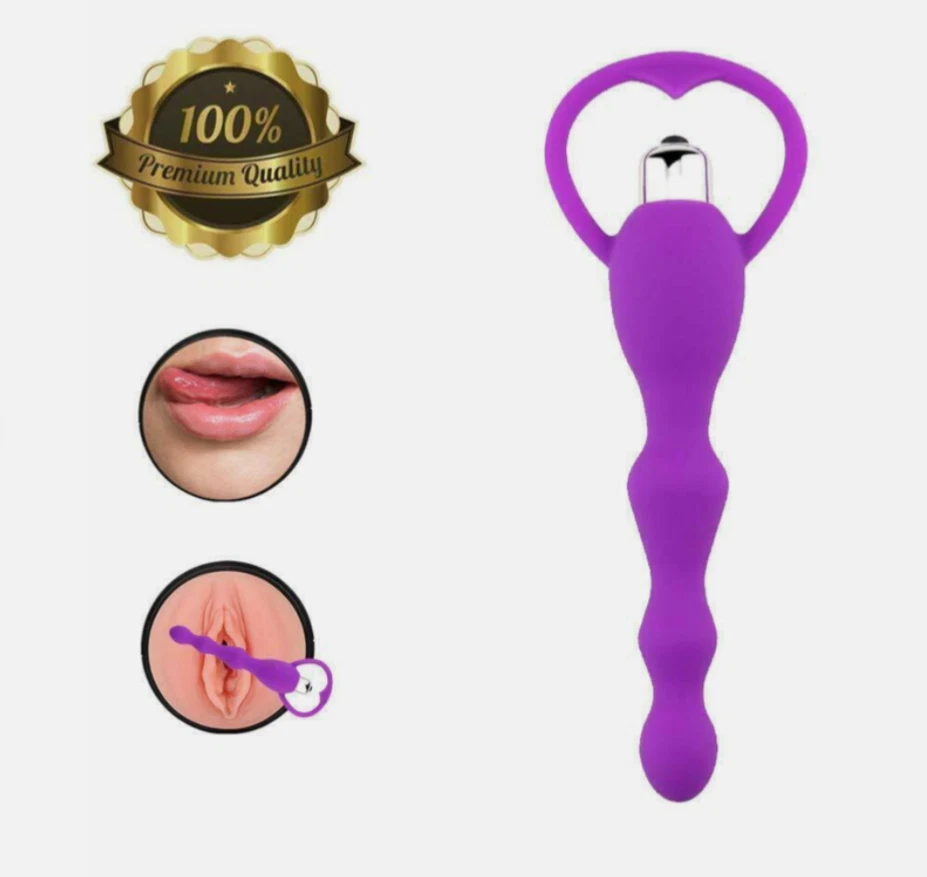 Purple tool with a heart-shaped design on a white background, accompanied by images of lips and an intimate area.