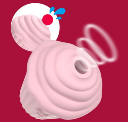 Pink silicone sleeve with a brand logo on a red background