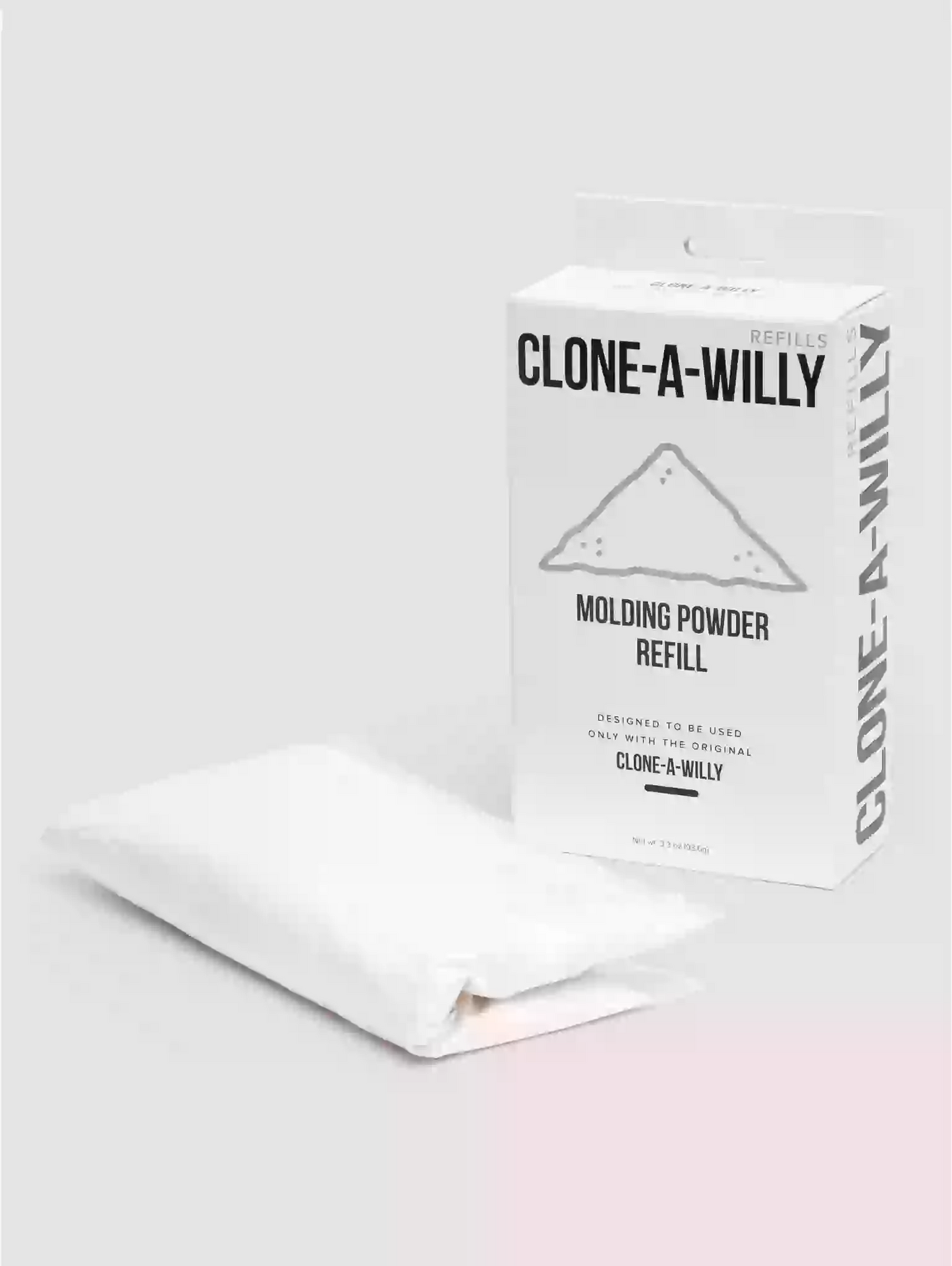 Clone-A-Willy molding powder refill packaging on a white background