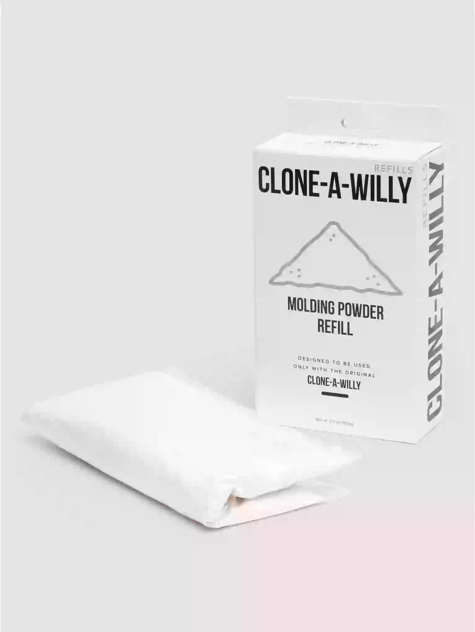 Clone-A-Willy molding powder refill packaging on a white background