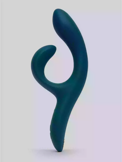 Teal curved object on a light gray background