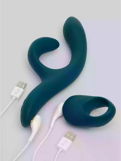 Blue silicone product with USB cables on a light gray background