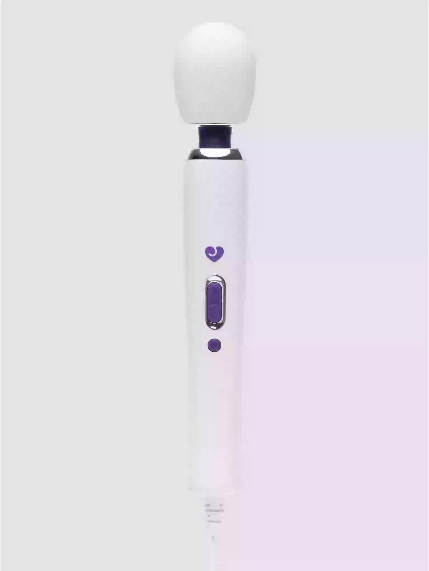 White and purple electronic device on a light gray background