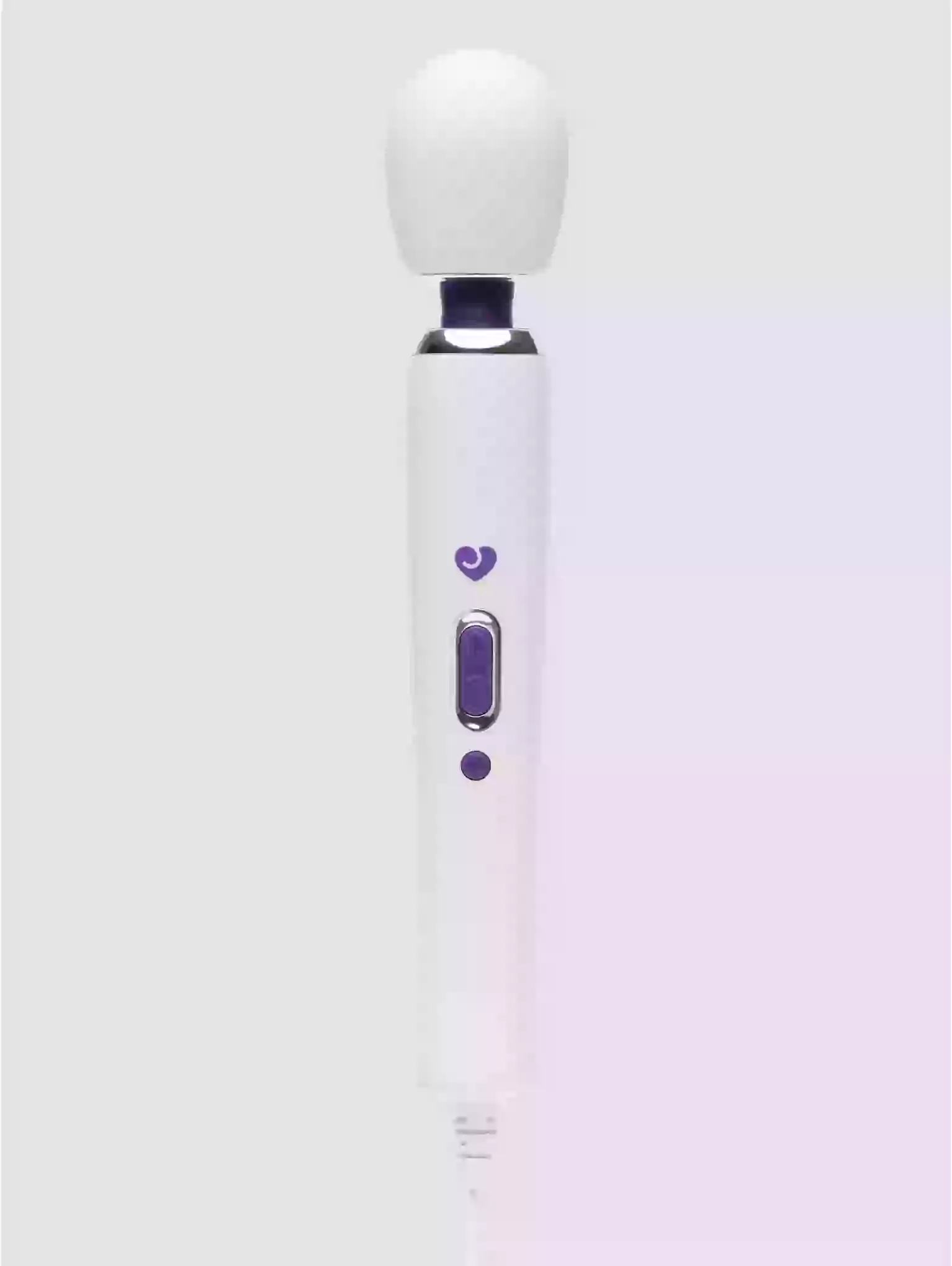 White and purple electronic device on a light gray background