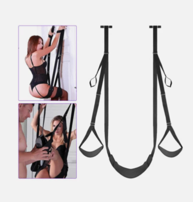 Black suspension straps with inset images of a person using them.
