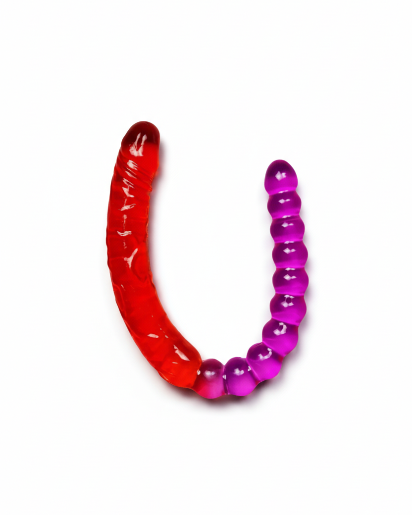 Red and purple toy on a white background