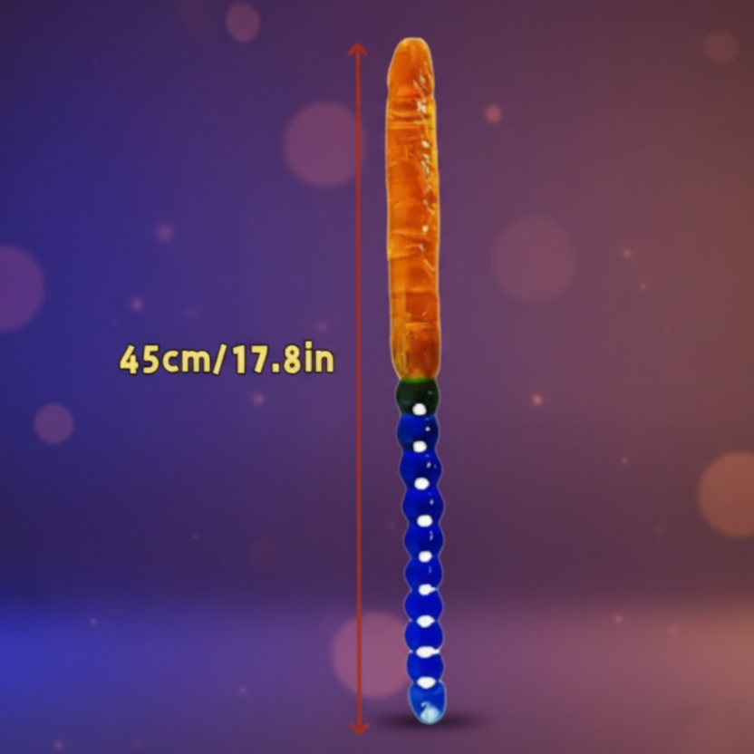 Illustration of a cylindrical object with blue and white segments and an orange top, against a purple background.