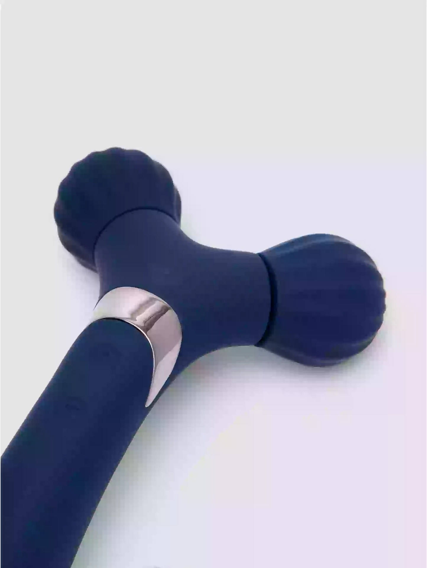 Blue massage tool with a silver handle on a white background