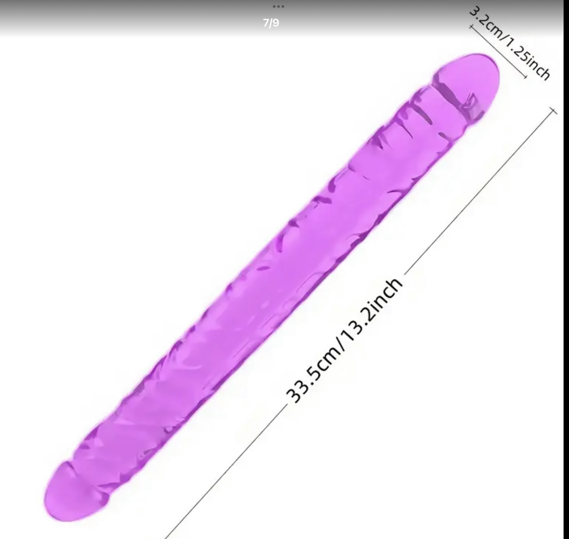 Purple object with measurements on a white background