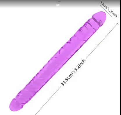 Purple object with measurements on a white background
