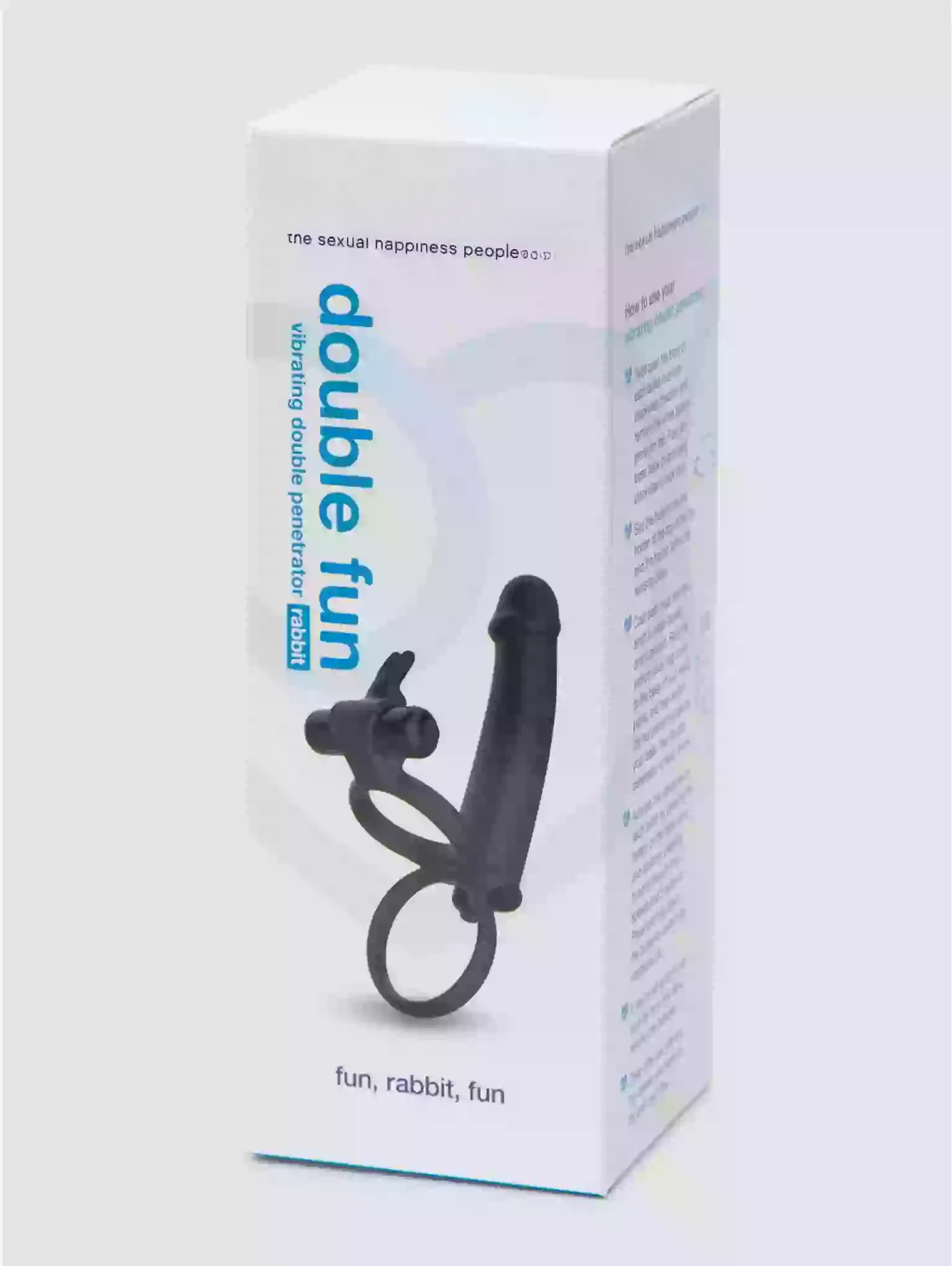 Box of a double fun product with a black device on a white background