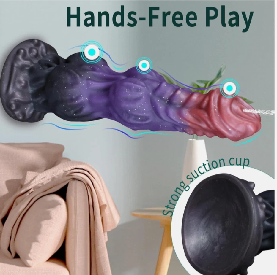 Purple and red toy with suction cup attachment on a light gray background