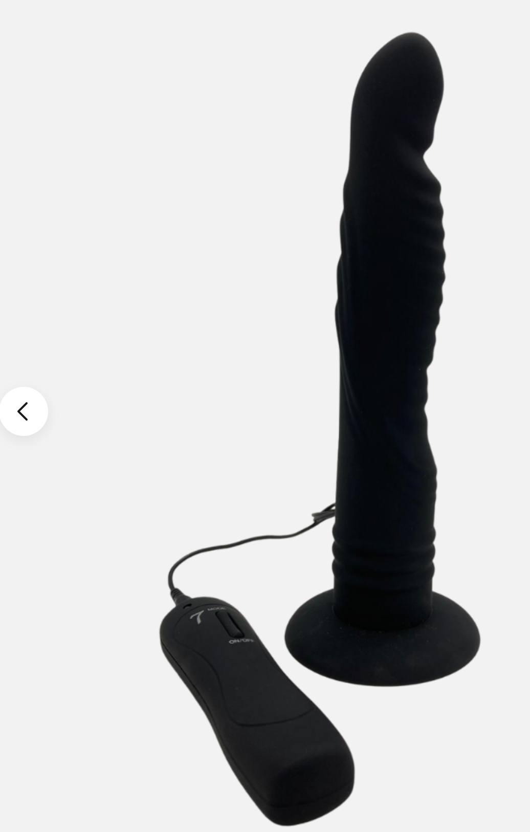 Black silicone toy with remote control on a white background
