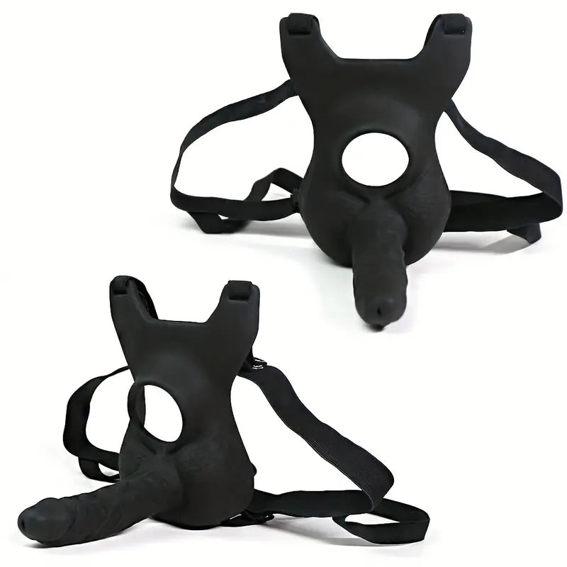 Two black face masks with straps on a white background
