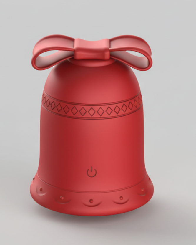 Red bell-shaped lamp with a power symbol on a gray background