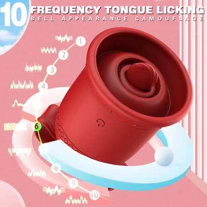 Red silicone product with text and graphics on a pink background