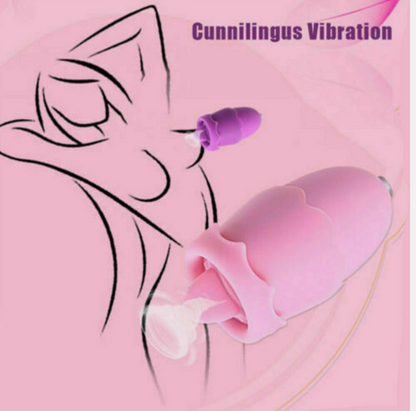 Pink silicone product with text 'Cunnilingus Vibration' on a pink background