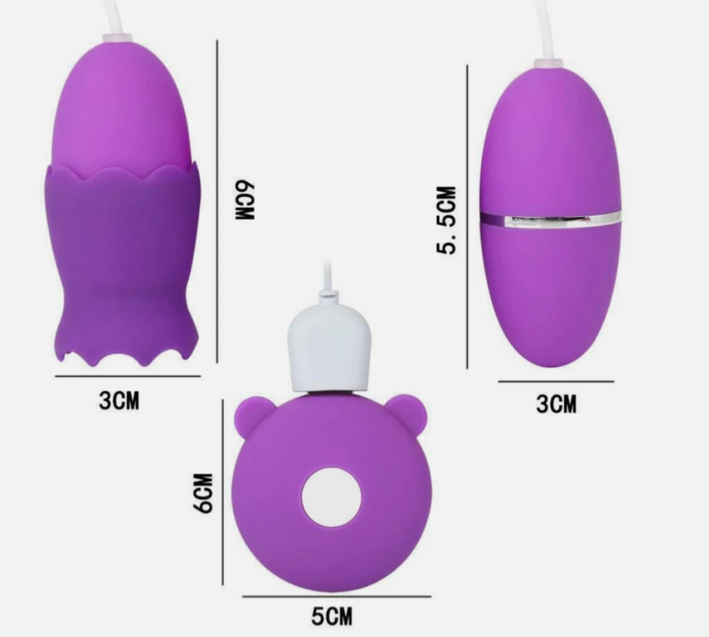 Purple silicone product with measurements on a white background