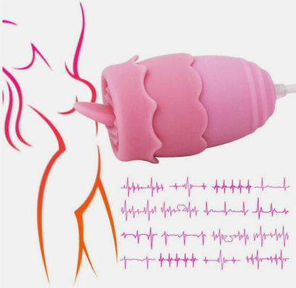 Pink handheld device with a stylized outline of a body and heart rate lines on a white background