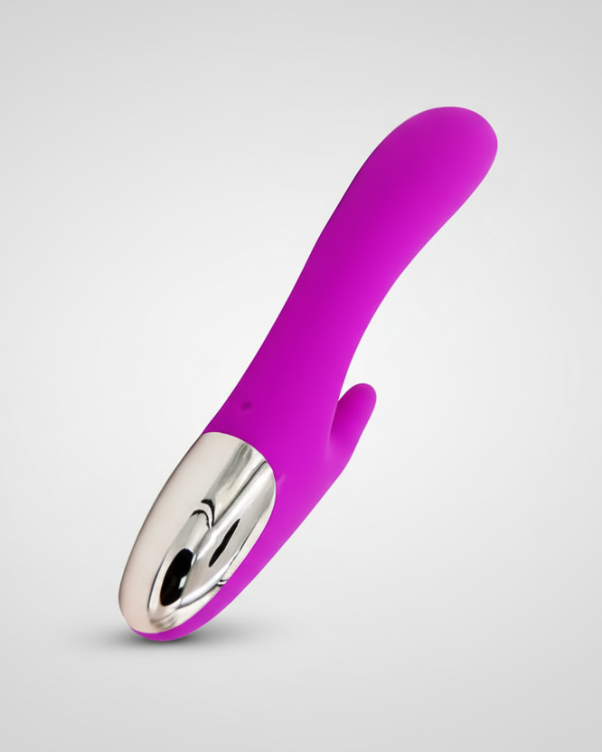 Purple and silver tool on a light gray background