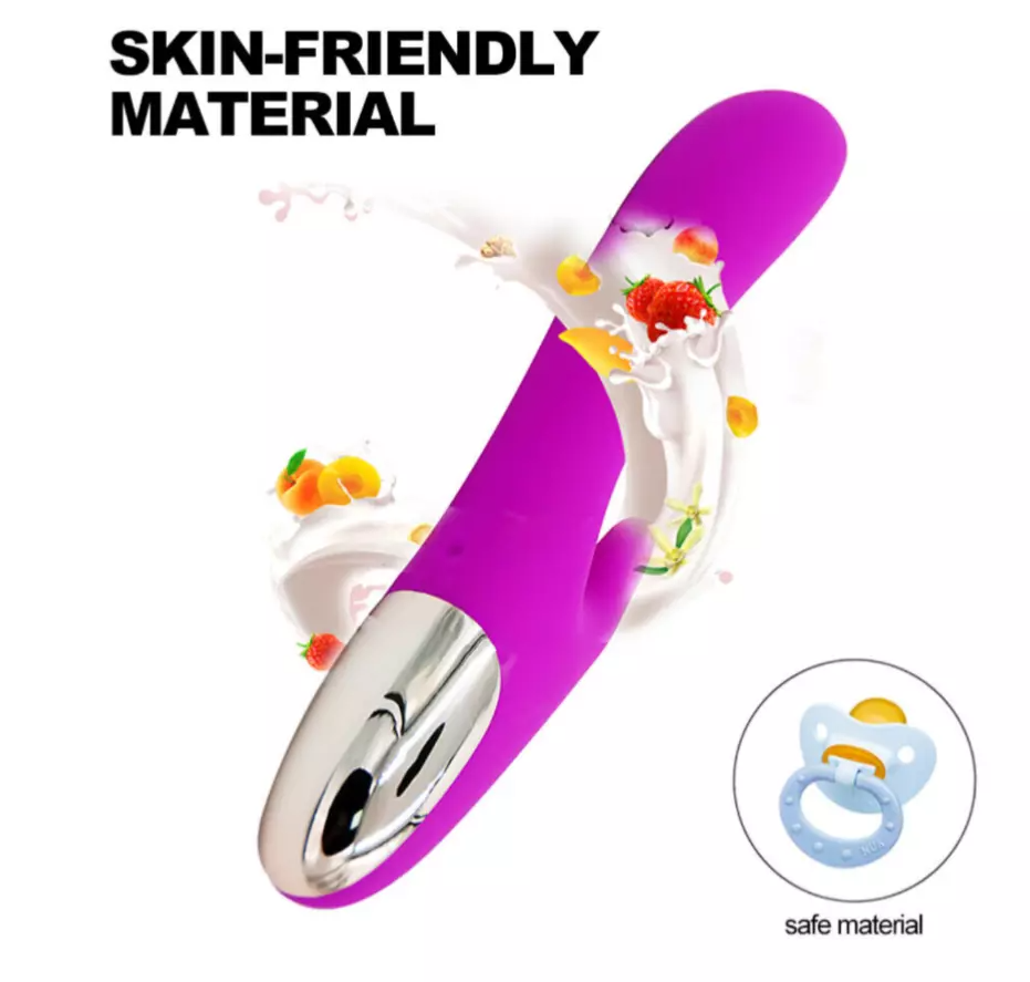 Purple and white device with floral design on a white background, labeled 'Skin-Friendly Material'.