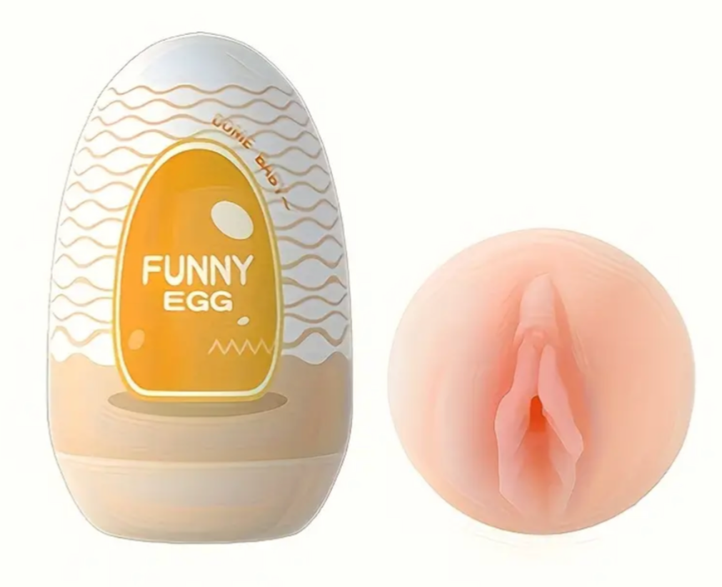 Product labeled 'Funny Egg' with a close-up of a peach-colored object on a white background