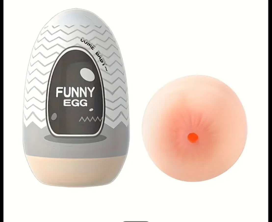 Funny Egg toy with a white and gray design on a white background