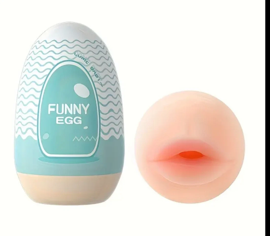 Light blue and beige 'Funny Egg' product with a close-up of its interior on a white background