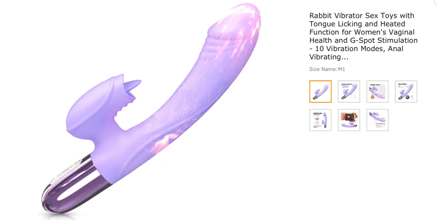 Purple rabbit-shaped vibrator with text on a white background