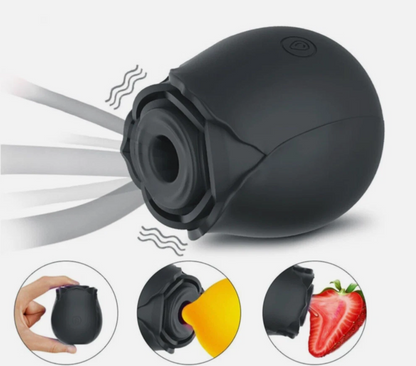 Black kitchen tool with illustrations of its use on a white background