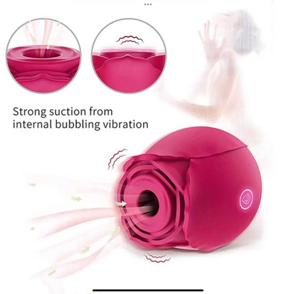 Pink silicone product with internal bubbling vibration feature on a white background