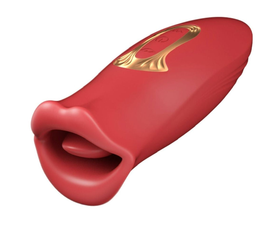 Red object with gold design on a white background