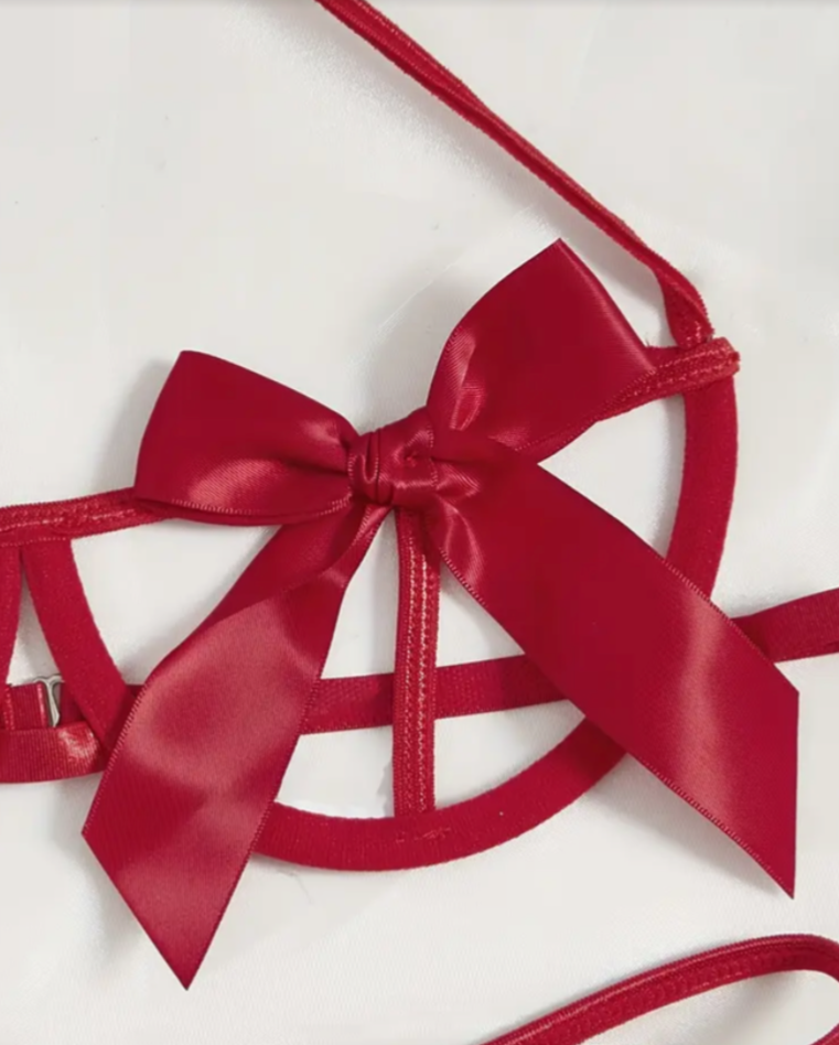 Exotic Cut-Out Bow Bra & Panty Lingerie Set UK