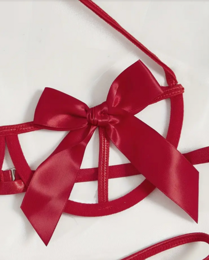 Exotic Cut-Out Bow Bra & Panty Lingerie Set UK