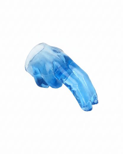 Blue plastic object on a white background