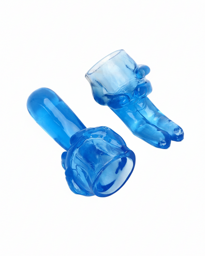 Two blue plastic pipes on a white background