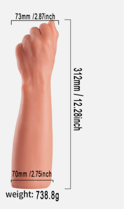 Measurement chart of a hand with dimensions and weight displayed.