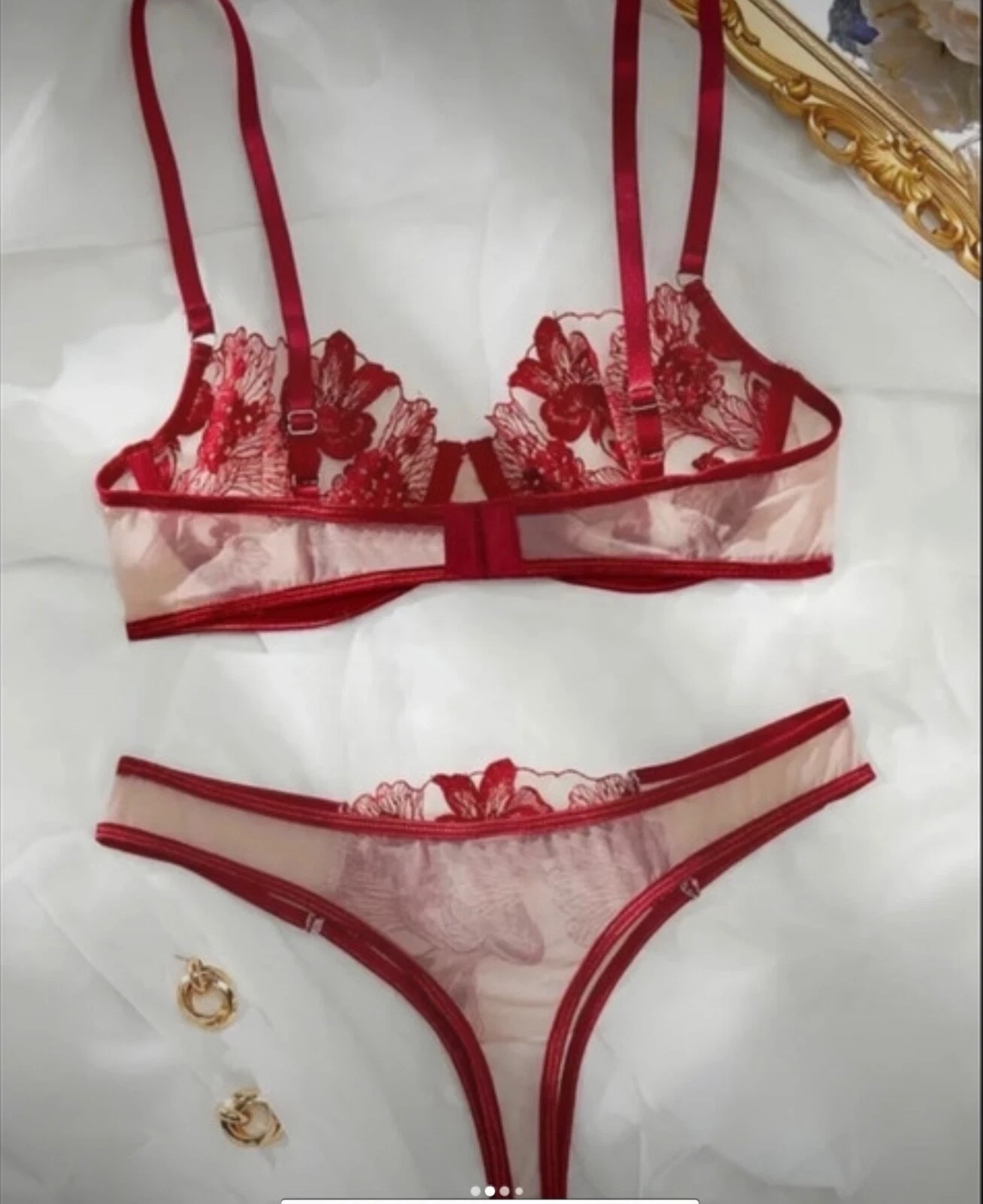 Floral Embroidery Mesh Underwire Bra & Panty Lingerie Set UK