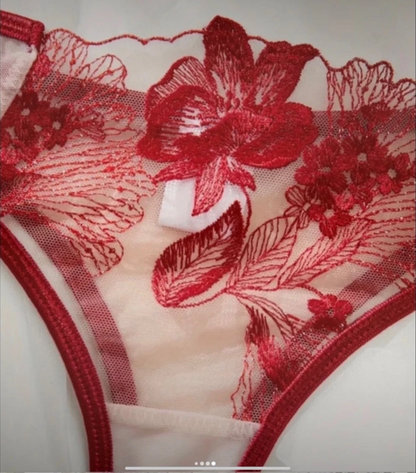 Floral Embroidery Mesh Underwire Bra & Panty Lingerie Set UK
