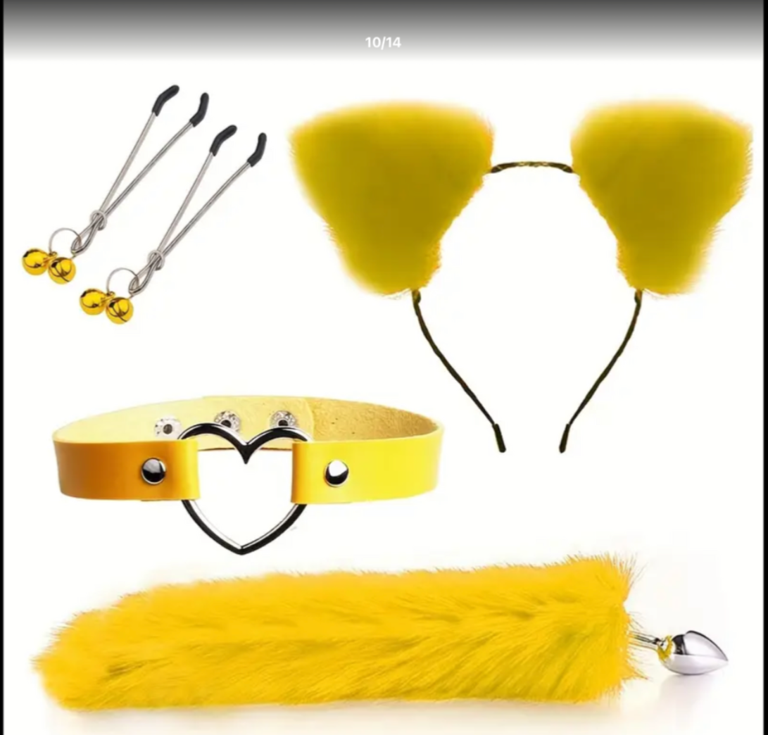 Headband with fox and cat tail – sexy cosplay accessory with cute soft cat ears and metal plug, adult roleplay costume toy for intimate fun