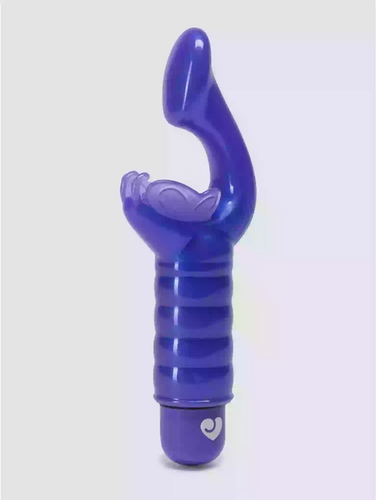 Purple toy with a curved design on a white background