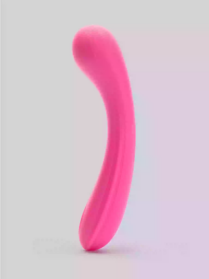 Pink curved object on a light gray background