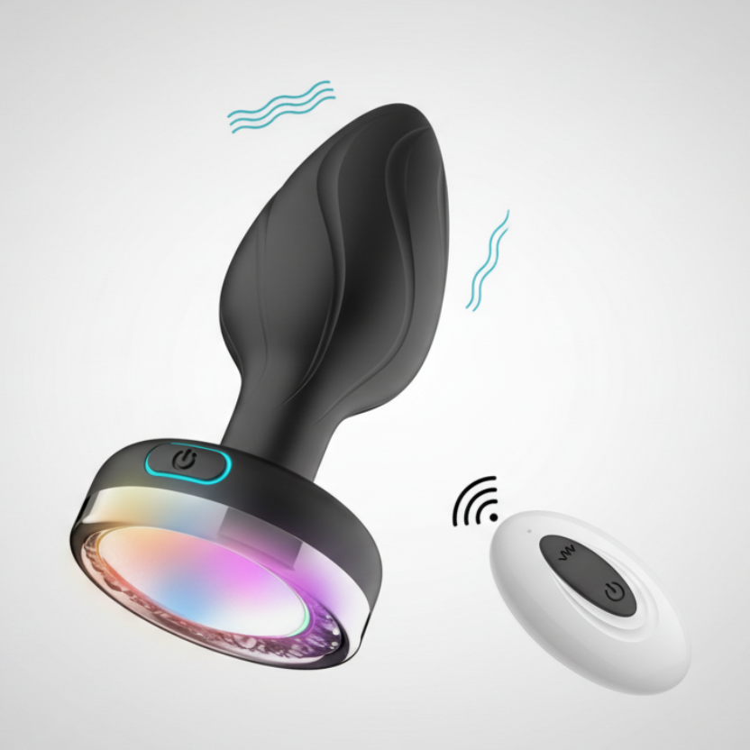 Sexual product with remote control on a light gray background