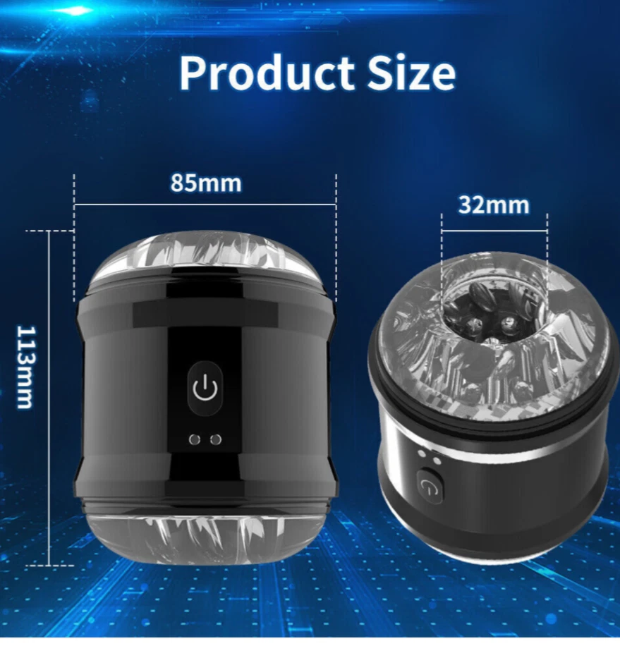 Two cylindrical products with measurements on a blue background