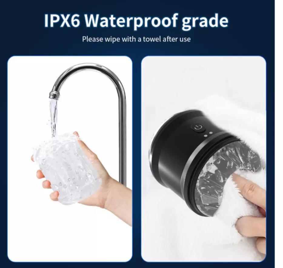 Product with IPX6 waterproof grade feature, shown being cleaned under a faucet.