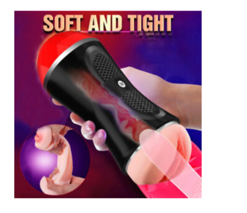 Black handheld device with text 'SOFT AND TIGHT' on a colorful background